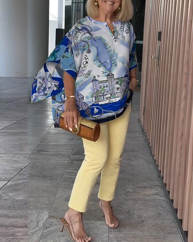 Blouse Manche Chauve-Souris Imprimé