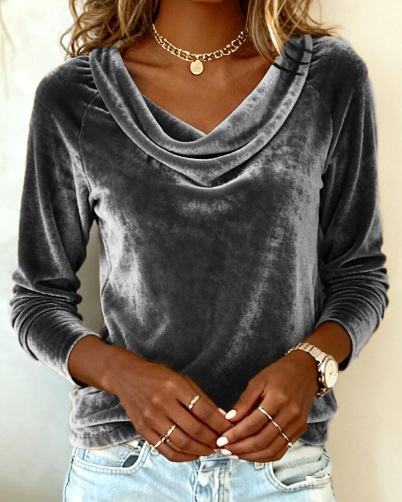 Haut En Velours Uni À Manches Longues