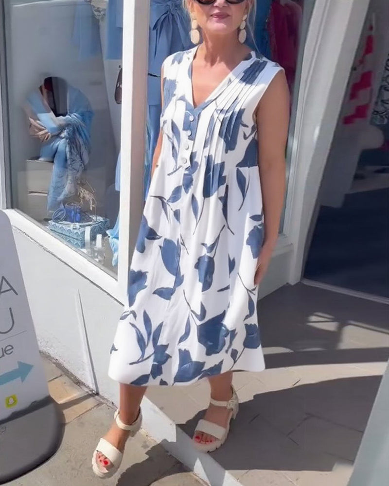 Robe Décolleté En V Sans Manches Imprimée