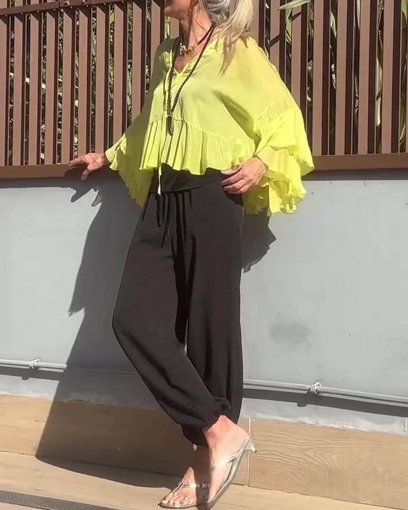 Blouse Volant Manche Papillon Manche Chauve Souris