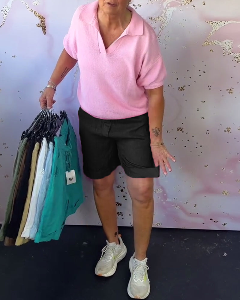 Short Uni Coton Et Lin Décontracté