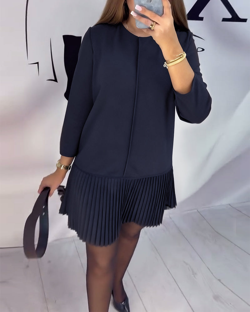 Robe À Manches Trois Quarts À Plis Accordéon