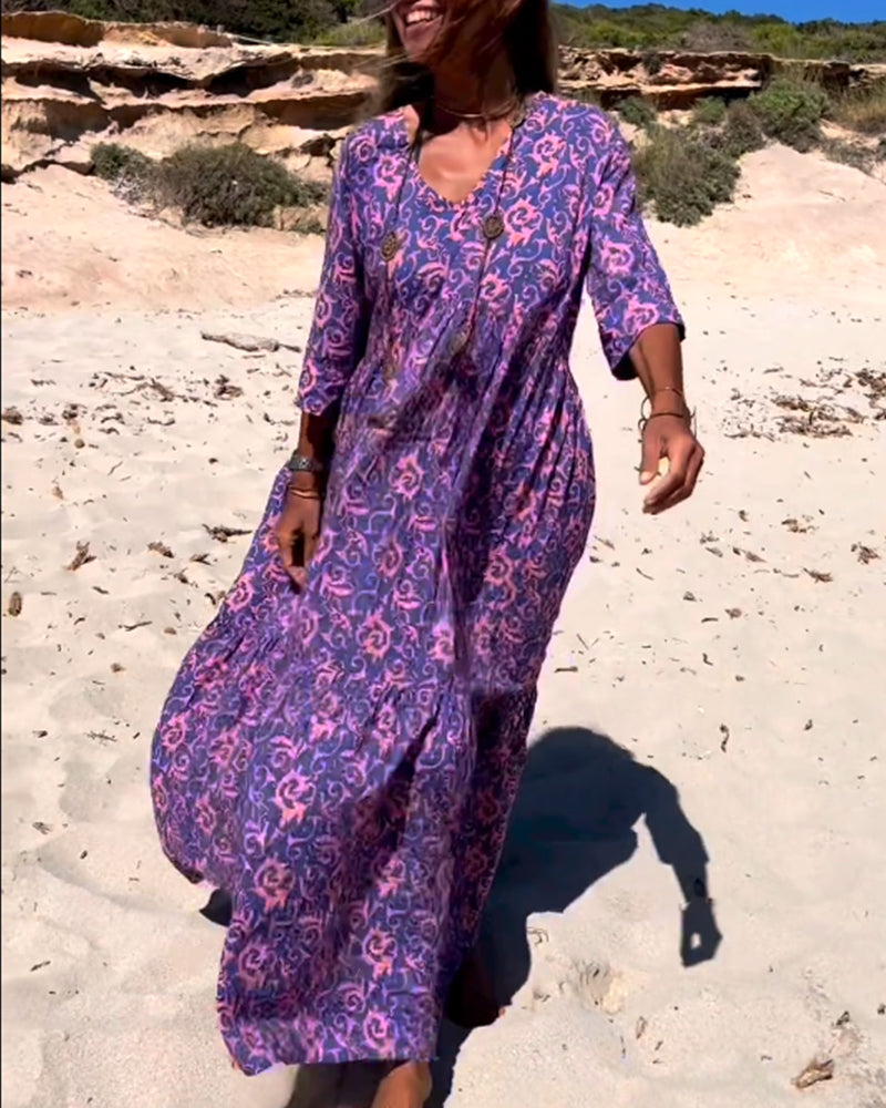 Robe imprimée ample à manches 3/4