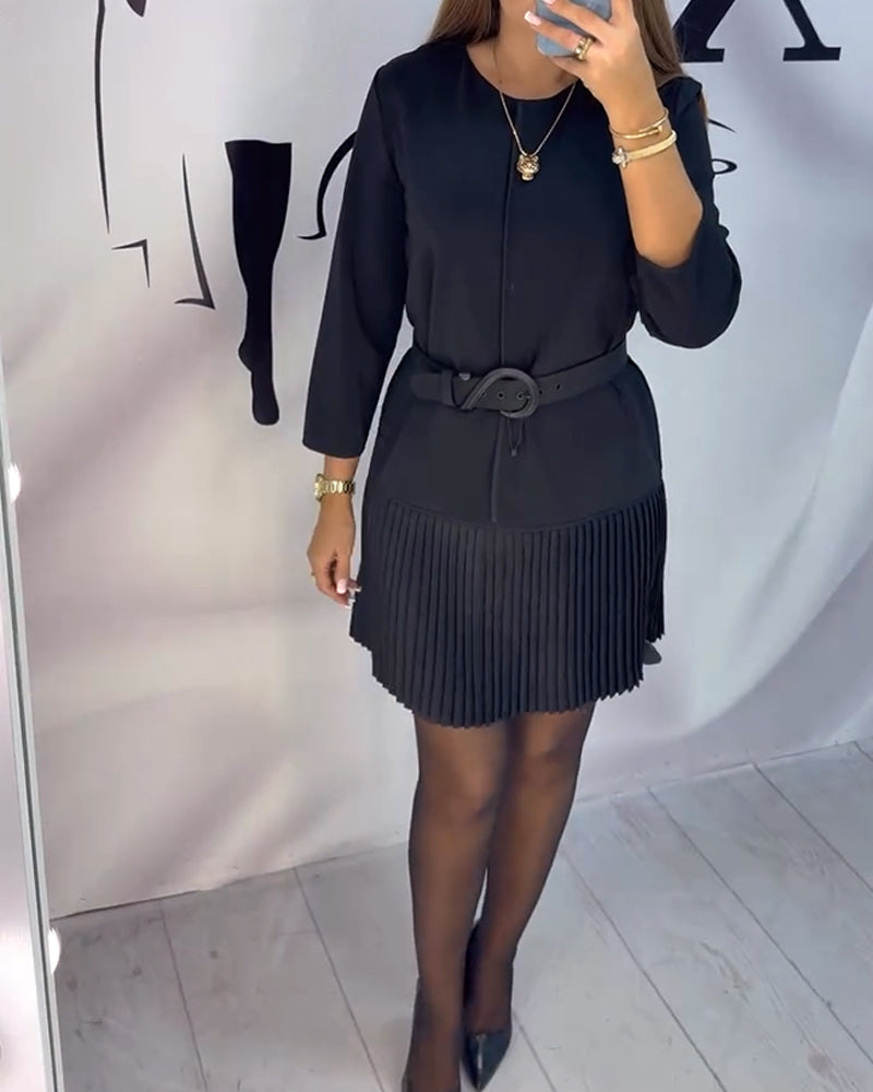 Robe À Manches Trois Quarts À Plis Accordéon