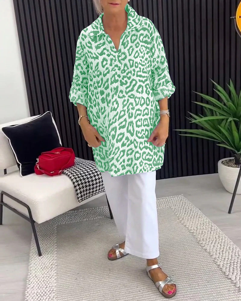 Blouse Revers Imprimé Léopard