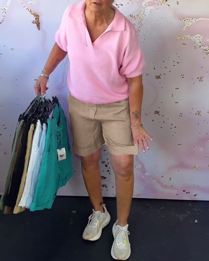 Short Uni Coton Et Lin Décontracté