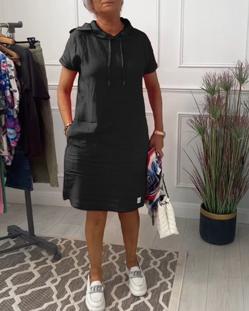Robe décontractée à capuche et manches courtes