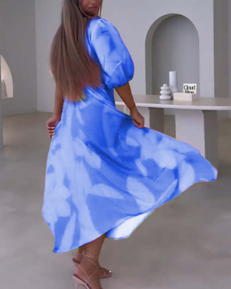 Robe élégante imprimée à manches mi-longues et décolleté en V