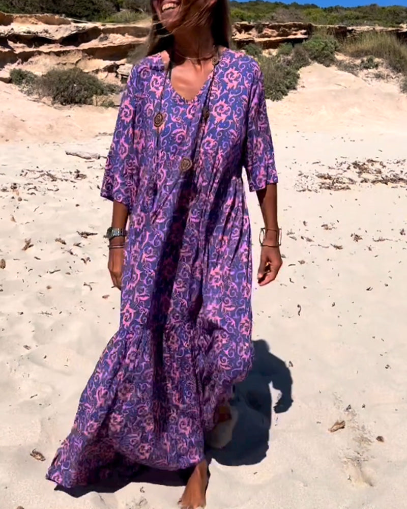 Robe imprimée ample à manches 3/4