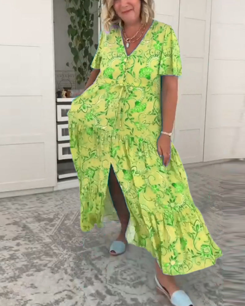 Robe à manches courtes avec poches et imprimé