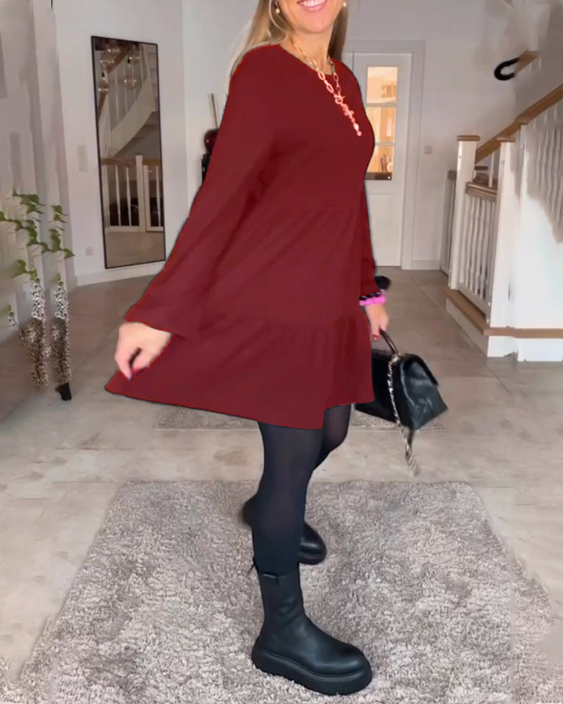 Robe simple à manches longues de couleur unie