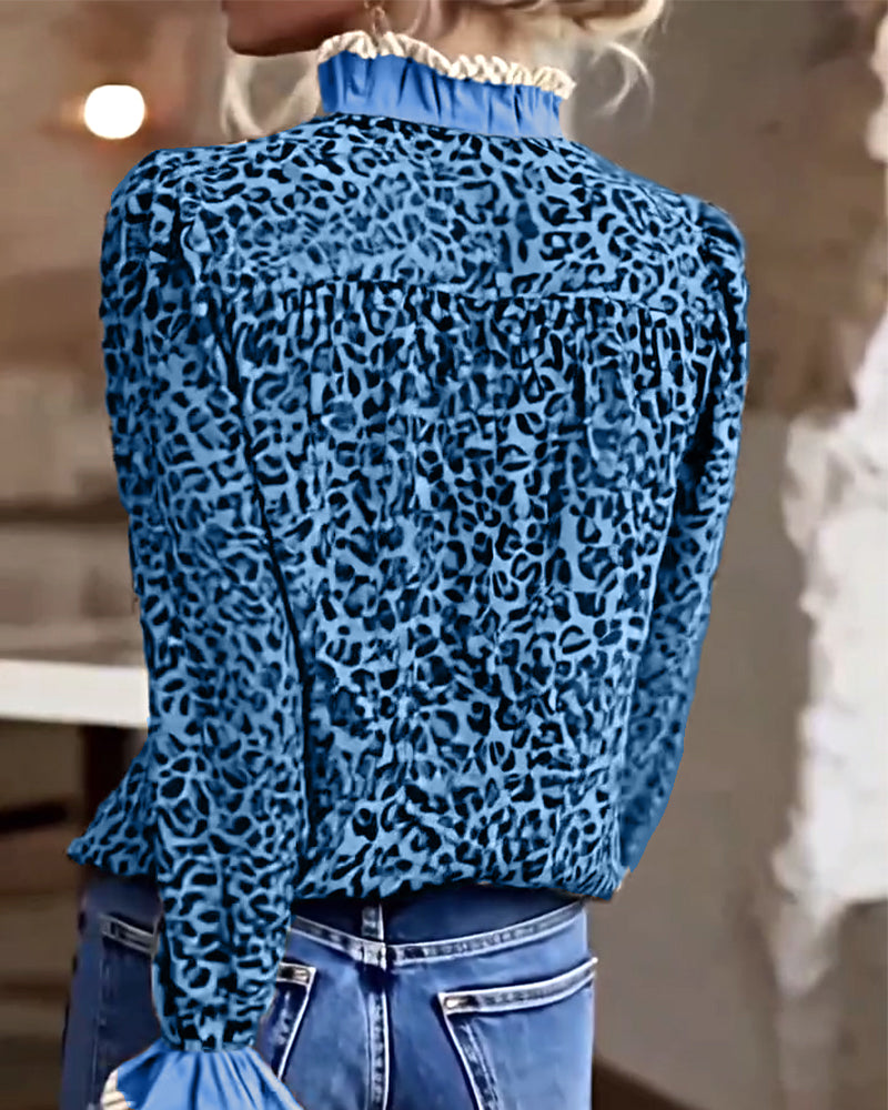 Chemisier décontracté à imprimé léopard à manches longues