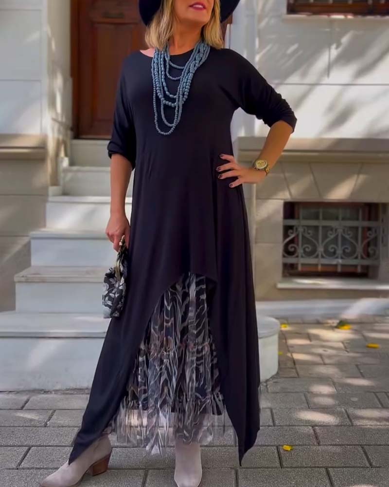 Robe À Manches Longues De Couleur Unie Irrégulière