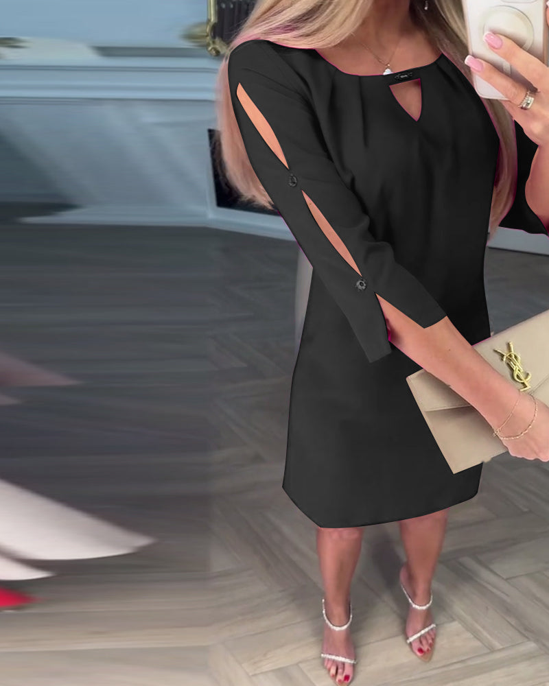 Robe Élégante Unie Ajourée Droite