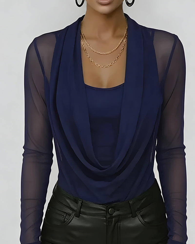 Haut Manche Mesh Col Claudine Manches Longues