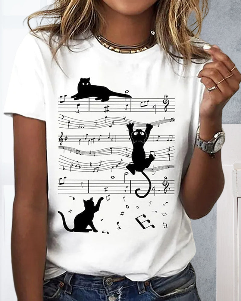 T-shirt col rond imprimé chat musical