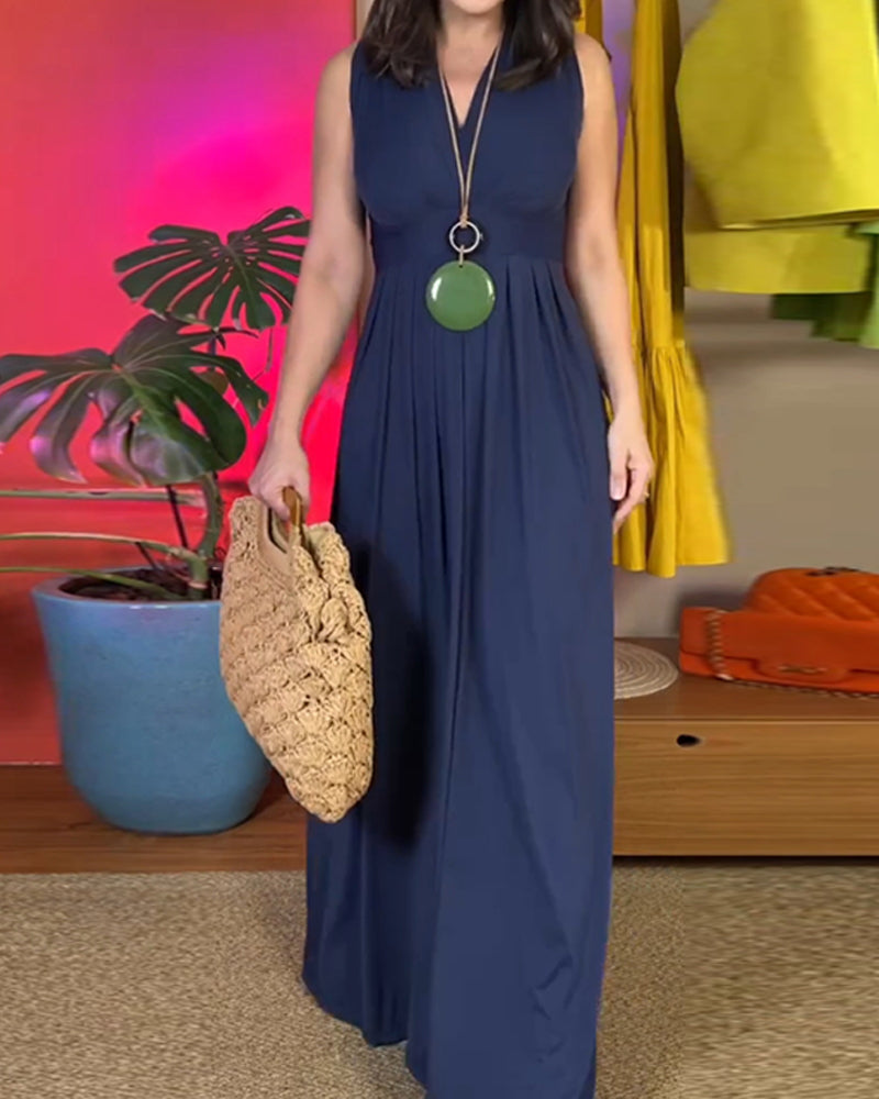 Robe longue slim élégante sans manches