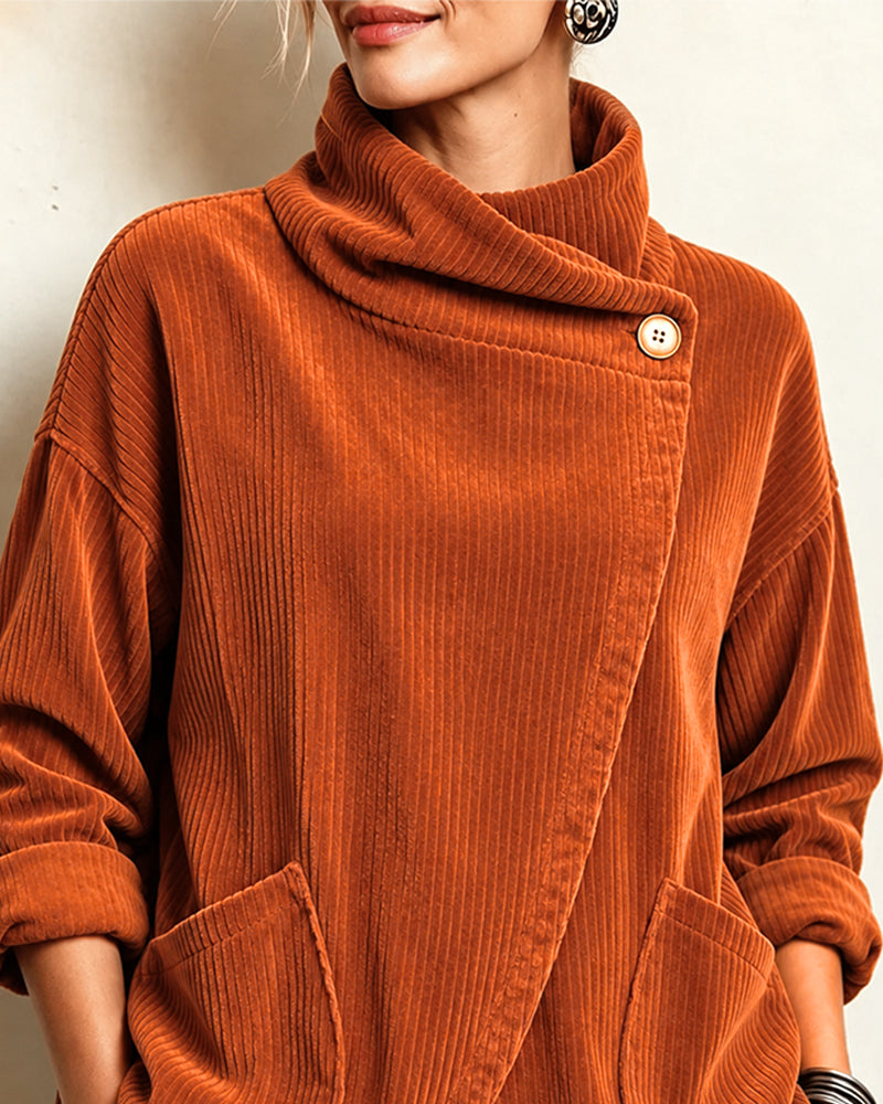 Manteau Col Haut Bouton Asymétrique