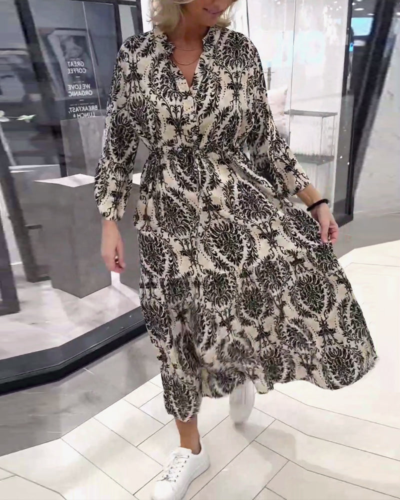 Robe imprimée à cordon de serrage et manches cloche