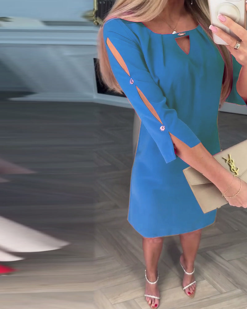 Robe Élégante Unie Ajourée Droite