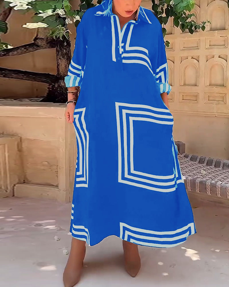 Robe décontractée imprimée rectangulaire à revers