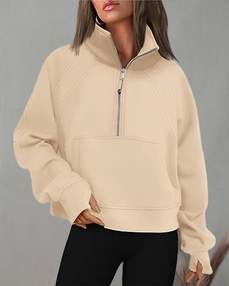 Sweat zippé à col roulé et manches courtes