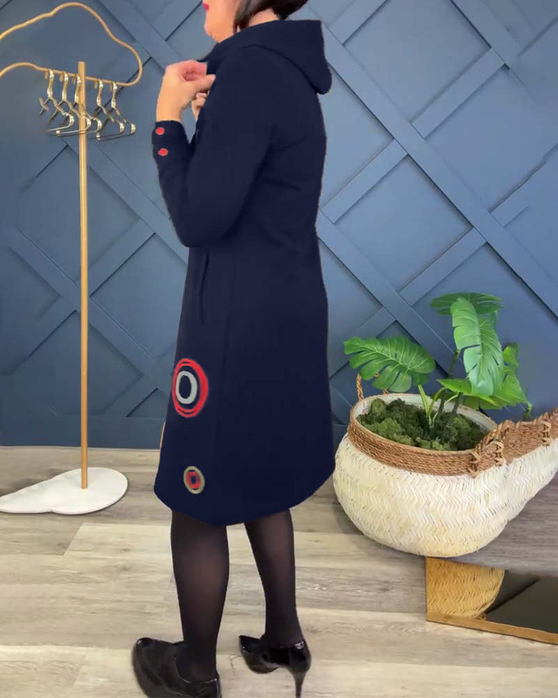 Robe décontractée à capuche zippée et imprimé cercle