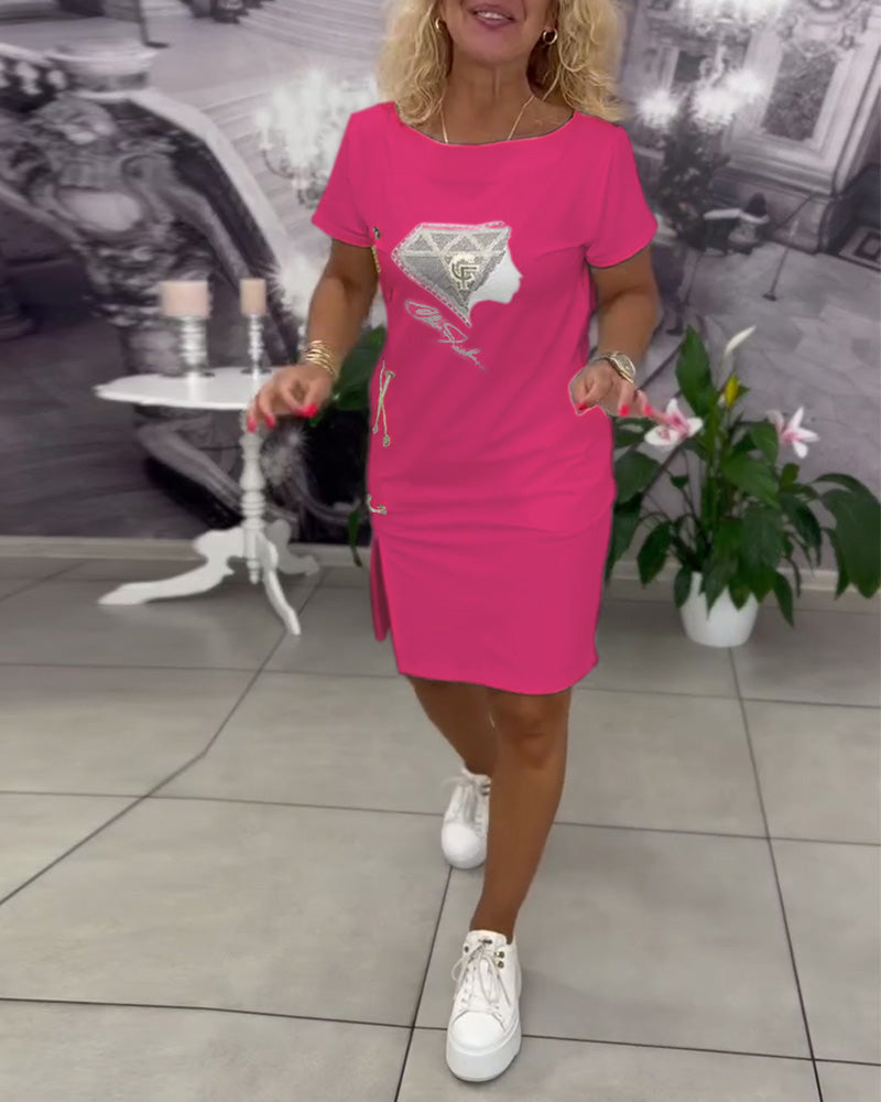 Robe Imprimée Cintrée Fendue