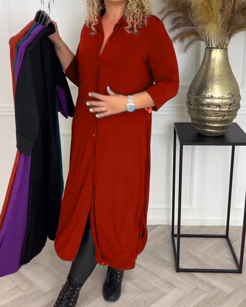 Robe chemise unie boutonnée