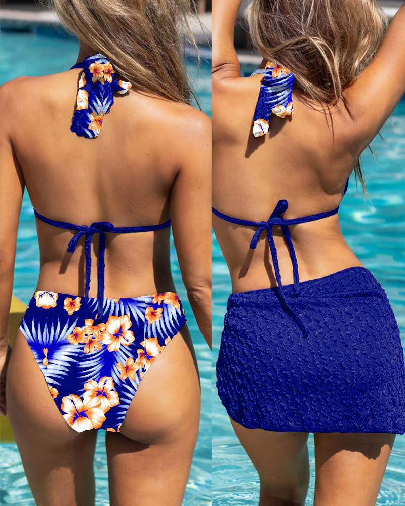 Maillot De Bain Trois Pièces Imprimé Fleuri Bikini