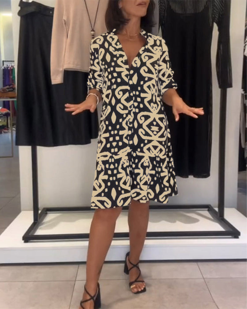 Robe Col En V Élégante Imprimée