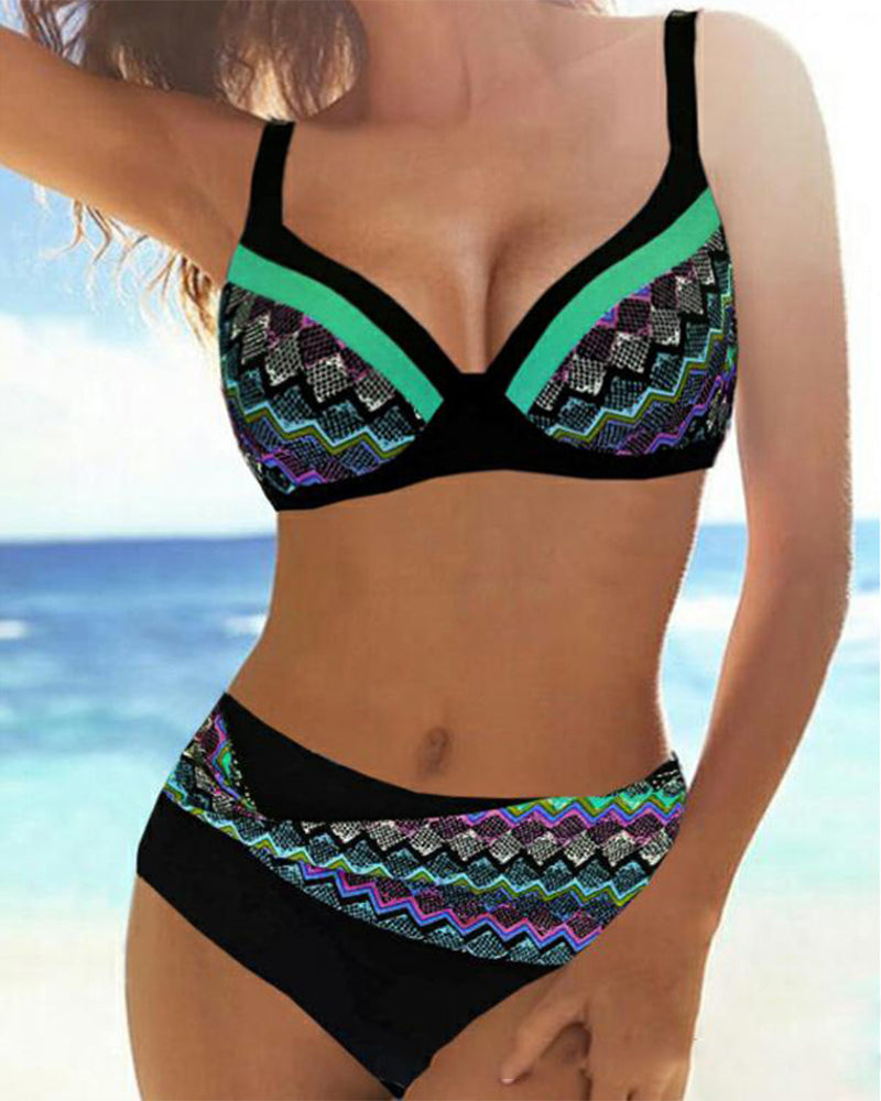 Bikini push up taille haute à imprimé rayé