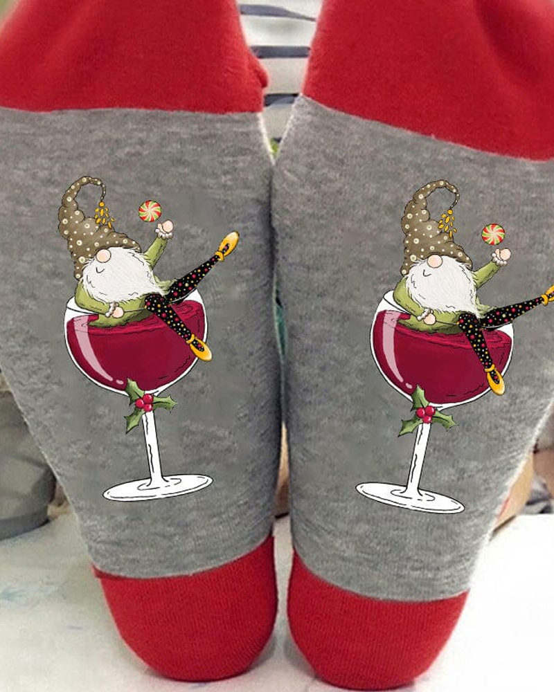 �Chaussettes de Noël unisexes avec des lutins et des verres à vin�