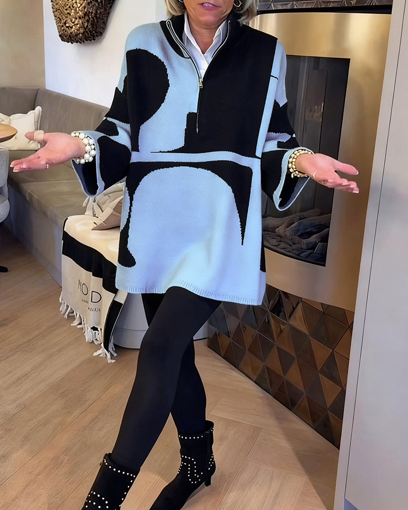 Pull À Demi-Zip Avec Col Montant Tendance