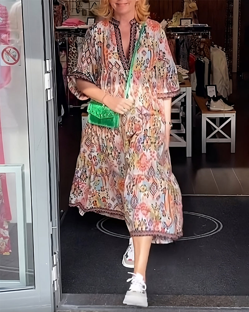 Robe longue élégante imprimée col V