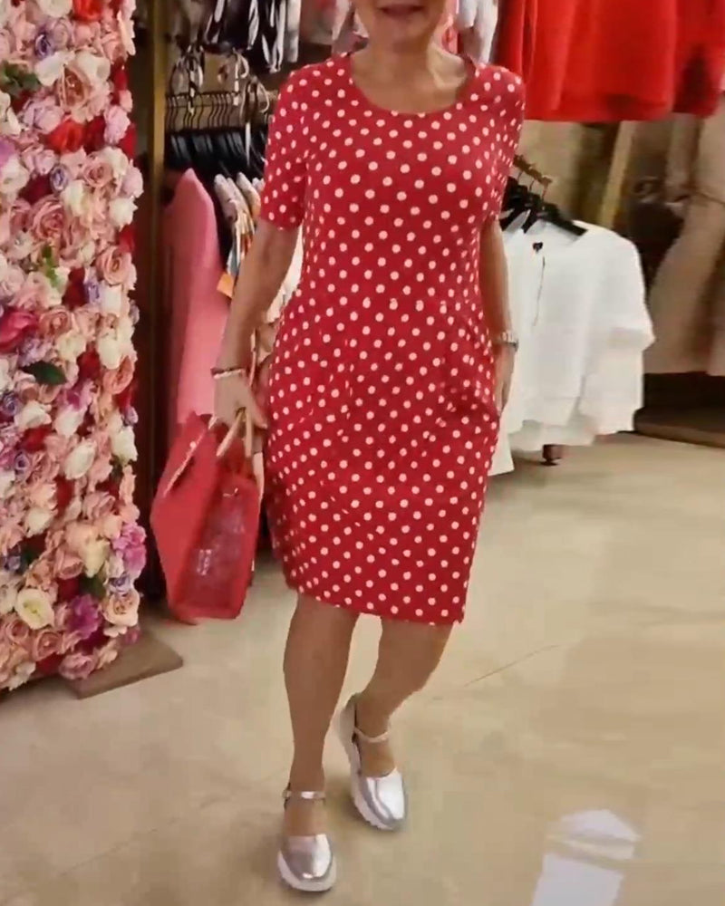Robe à manches courtes et col rond imprimé à pois