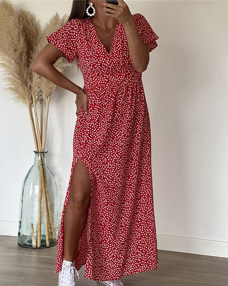 Robe longue imprimée à encolure en V