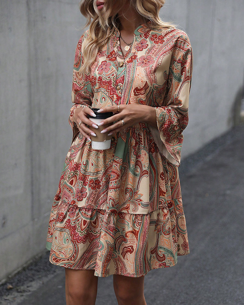 Robe à col en V et imprimé cachemire