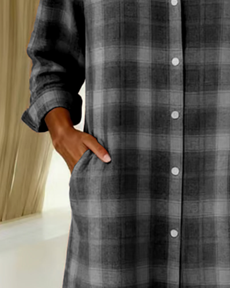 Robe Chemise À Carreaux Col Revers Boutonnée