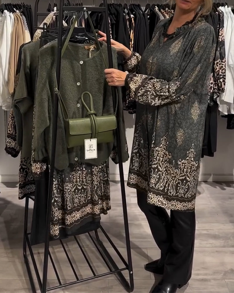 Robe à imprimé vintage boutonnée à revers