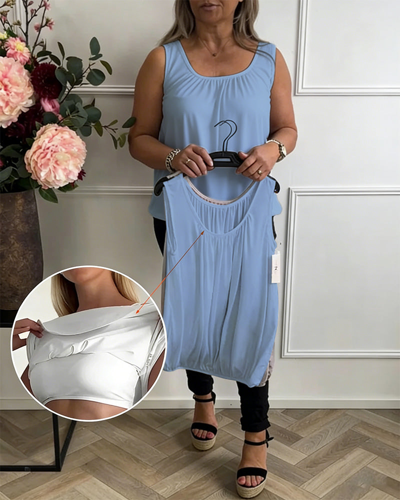 Débardeur Sans Manches Uni Plissé