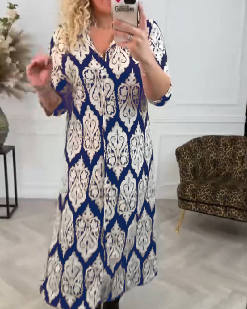 Robe à revers imprimé et fente latérale