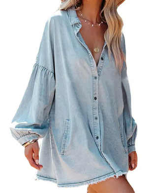 Blouse Manche Bouffante Bouton Décontractée