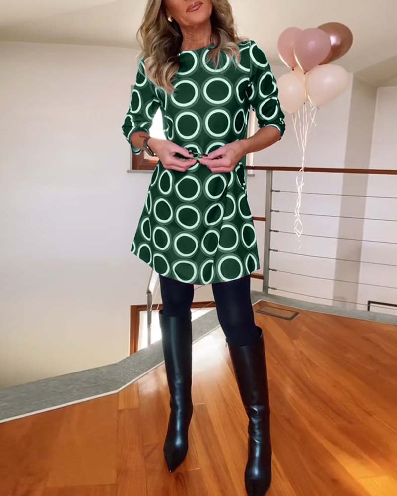 Robe décontractée à col rond et imprimé cercles