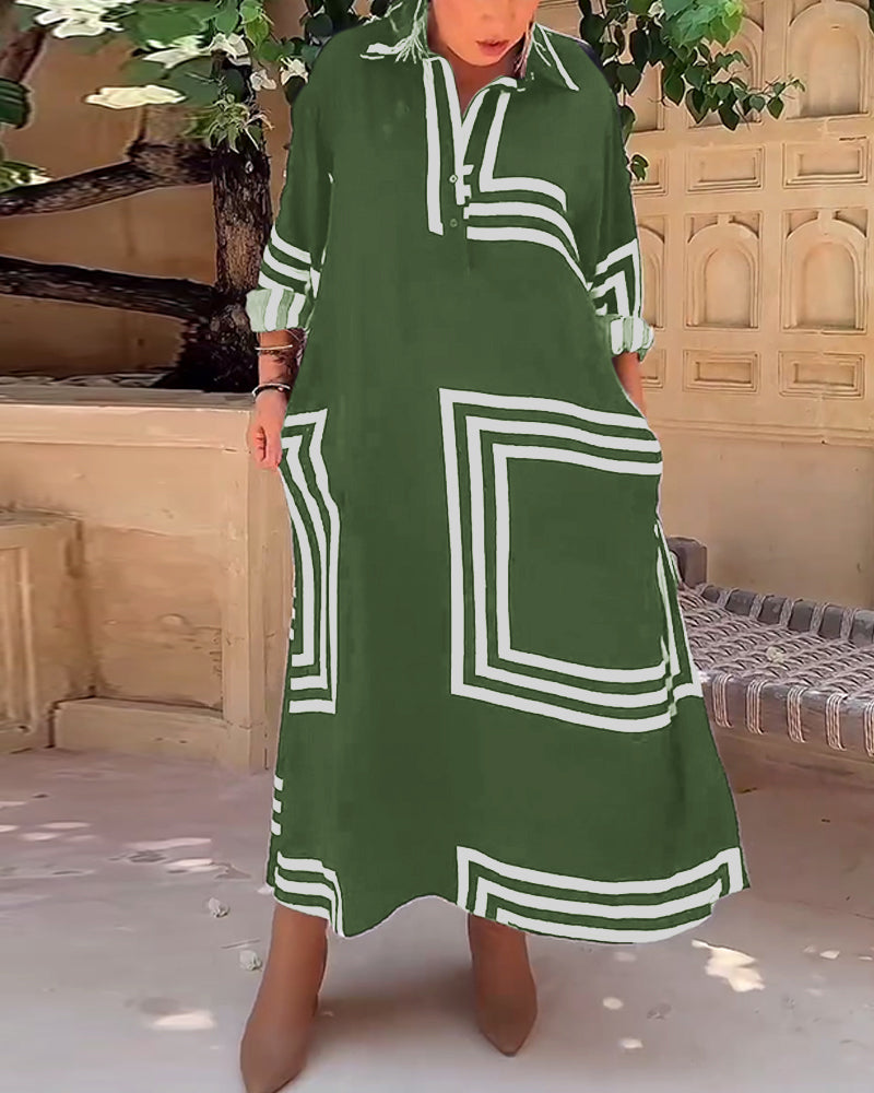 Robe décontractée imprimée rectangulaire à revers