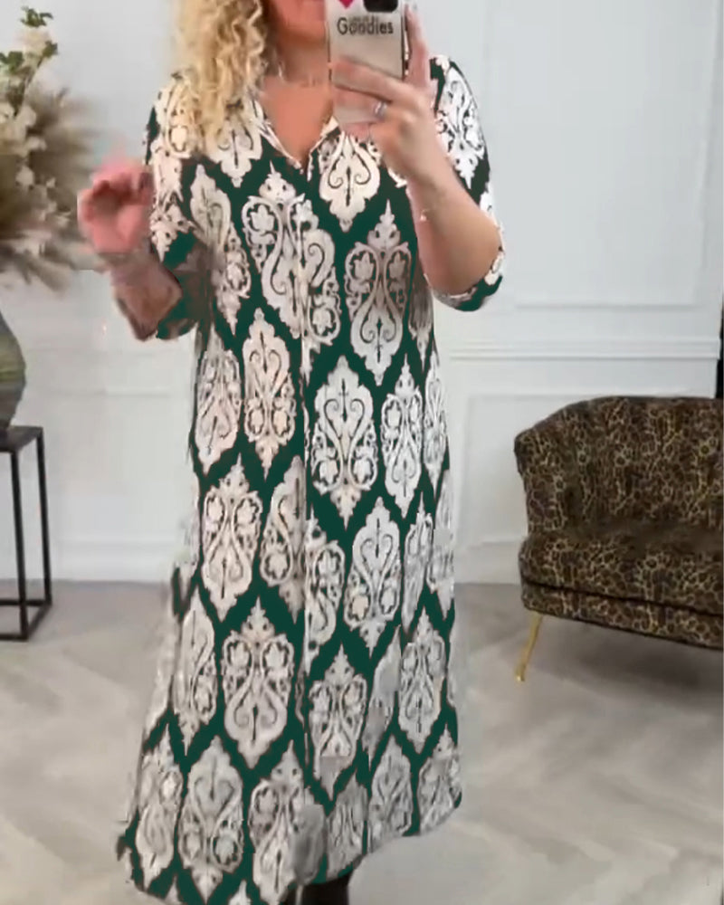 Robe à revers imprimé et fente latérale