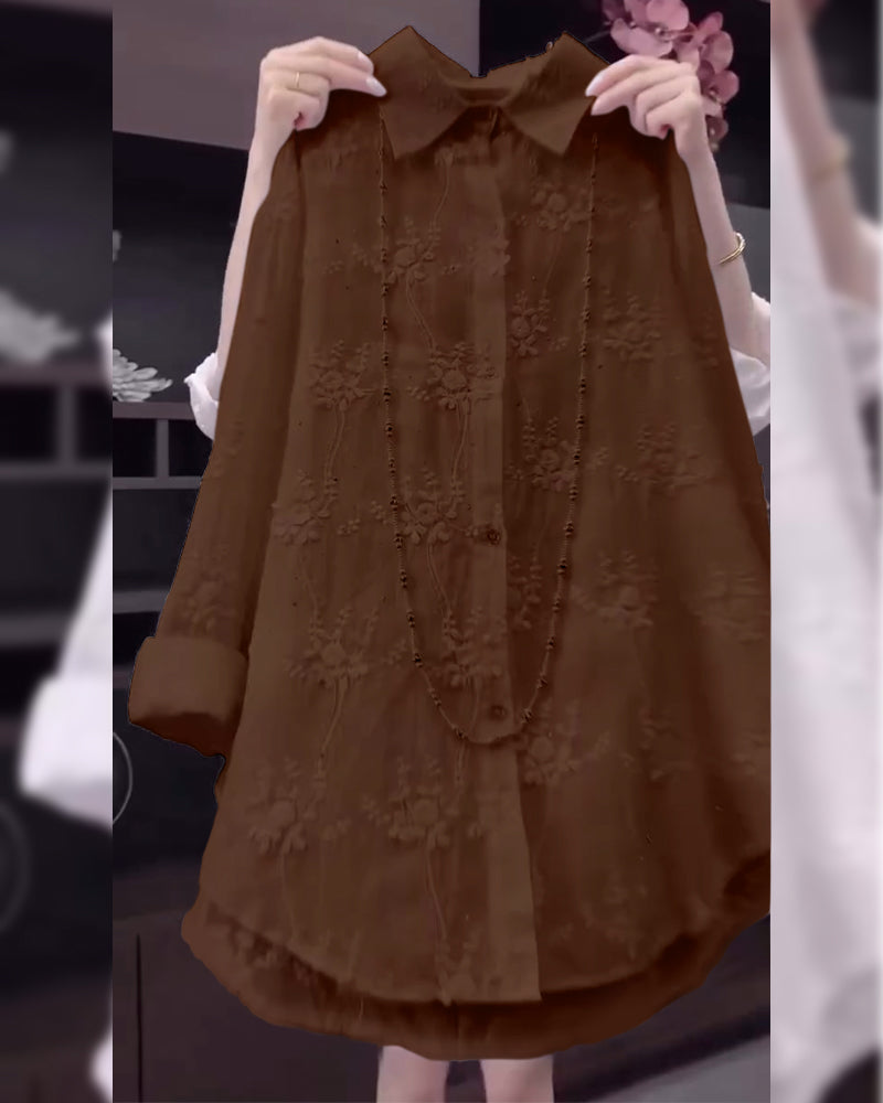 Chemise Uni Brodée Épaules Tombées