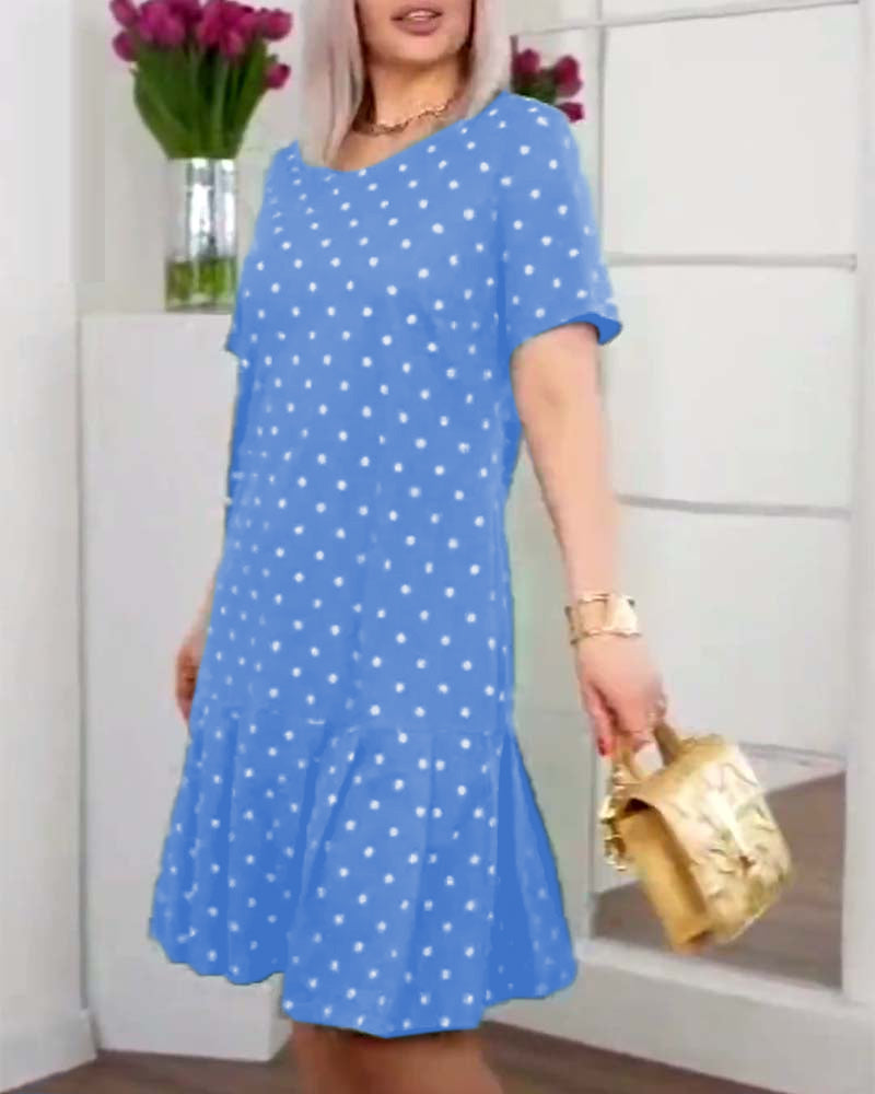 Robe décontractée à manches courtes et imprimé à pois