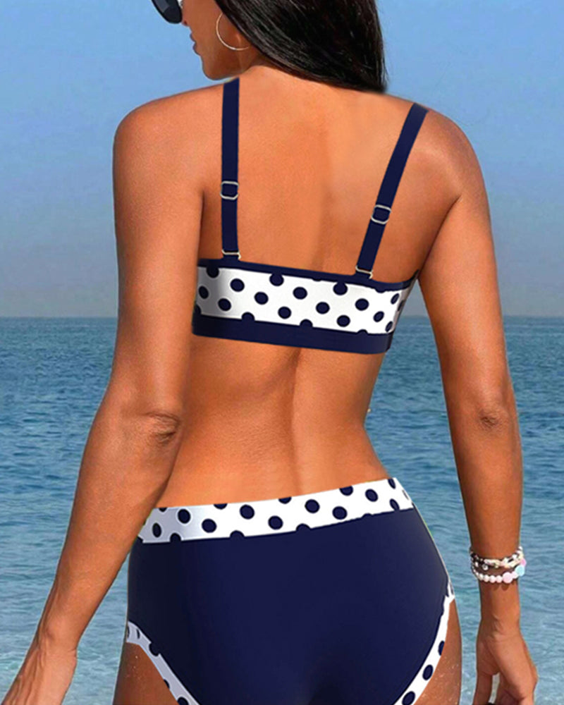 Bikinis taille haute patchwork à pois
