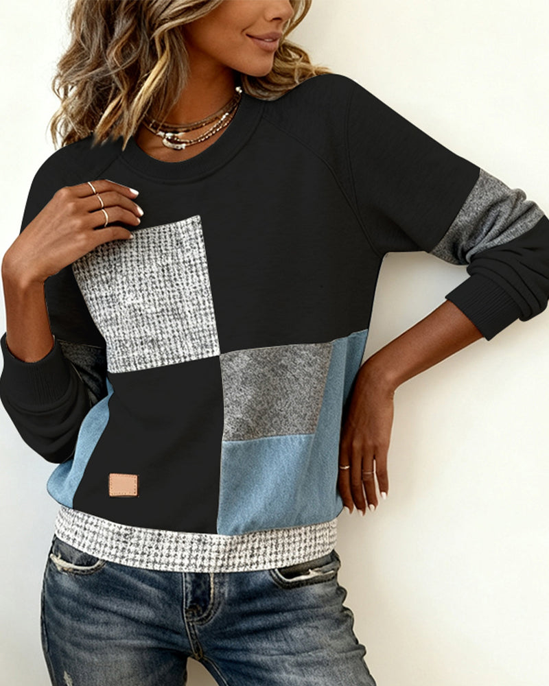 Sweat-Shirt Col Rond Couleur Contrastée Décontracté